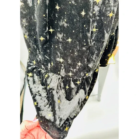 NWT Blk Velvet Metallic Gold Star Print‎ Halter Dress Fairy Grunge Whimsy Goth S - Picture 6 of 9